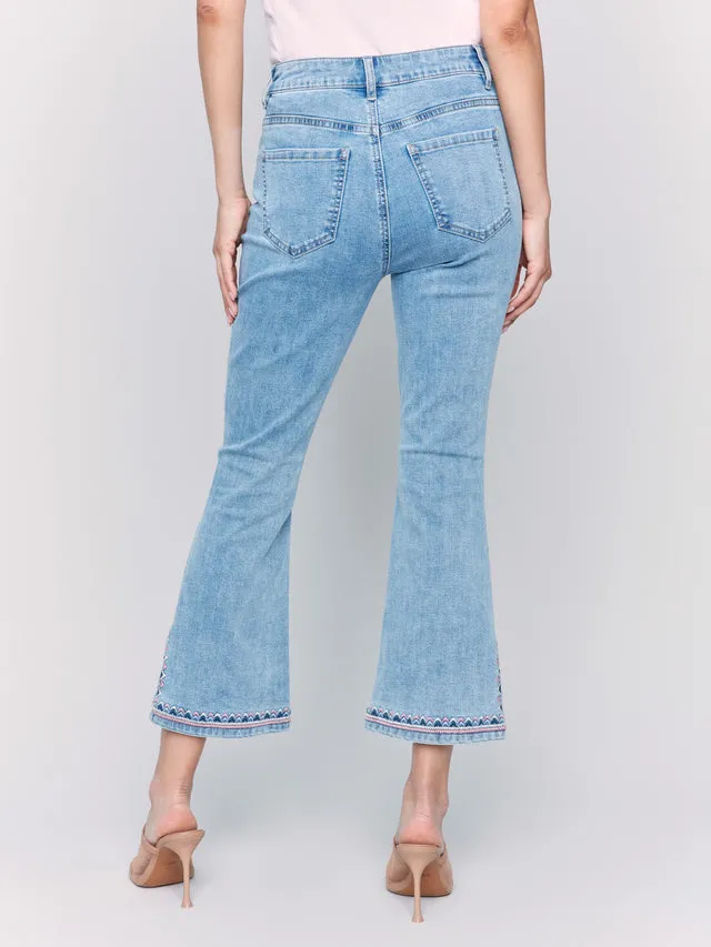 Cropped Bootcut Jeans with Embroidered Side Slit - Light Blue - C5605-431A