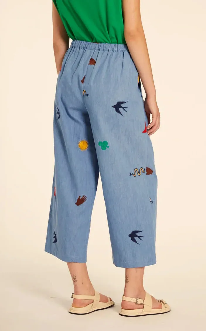 Culotte Denim Con Bordados