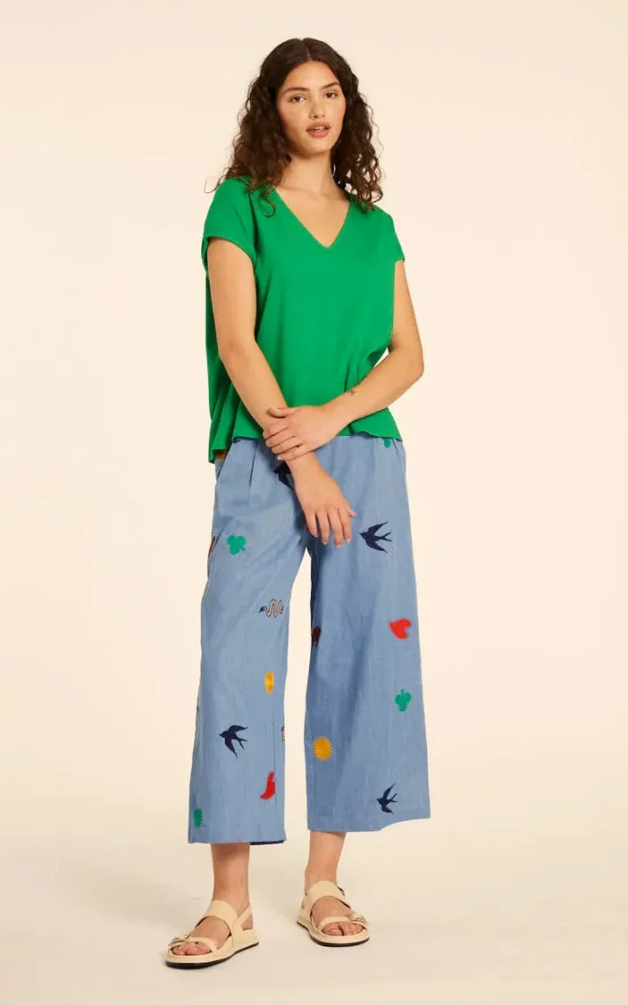 Culotte Denim Con Bordados