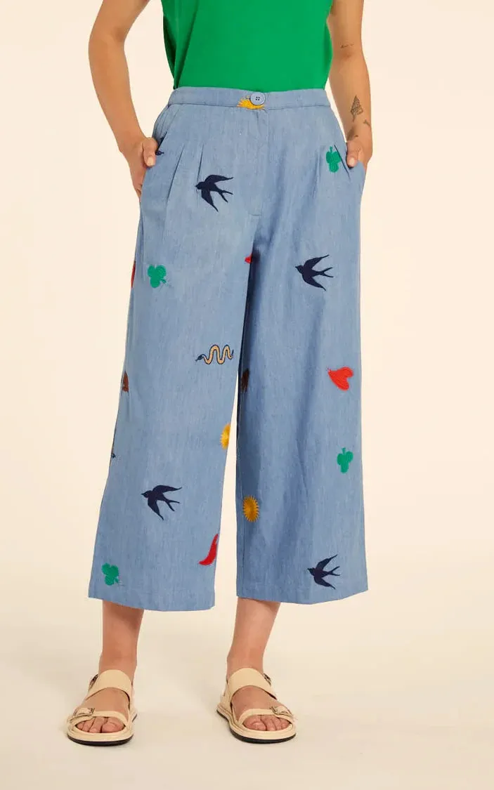 Culotte Denim Con Bordados
