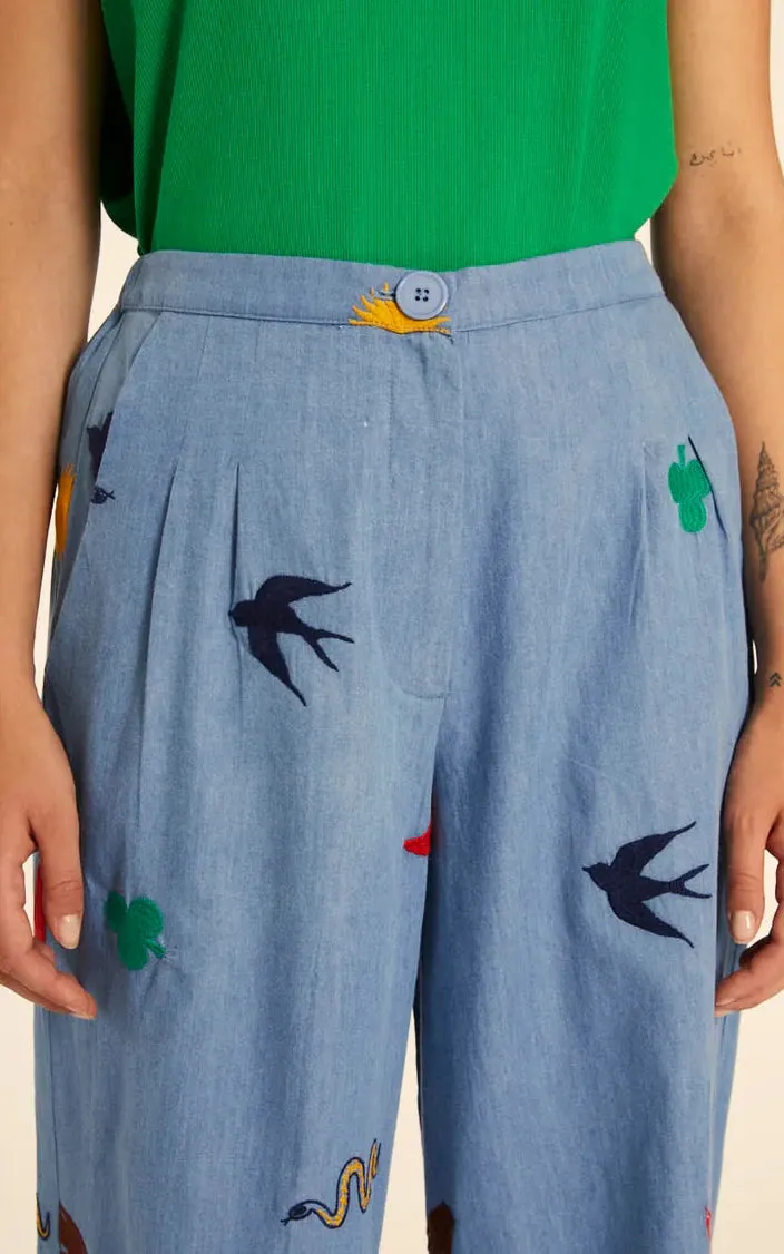Culotte Denim Con Bordados