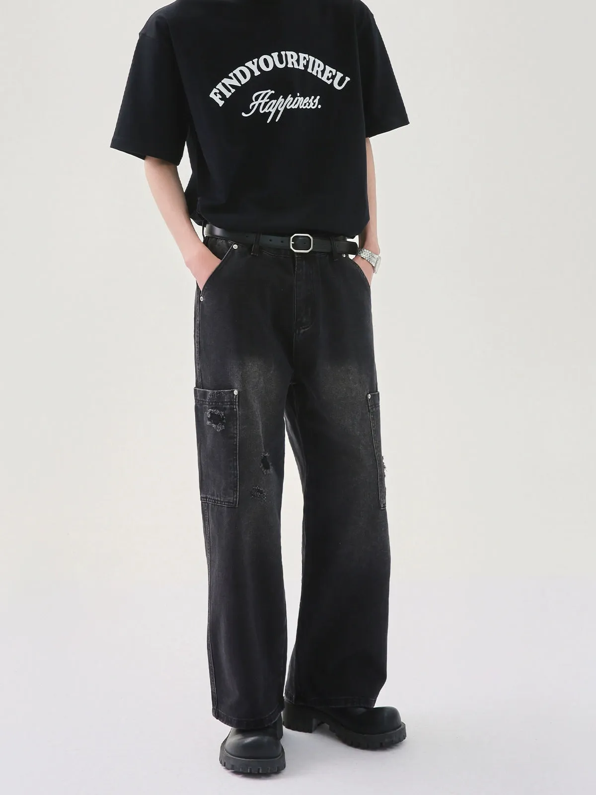Dark Gray Straight-leg Jeans