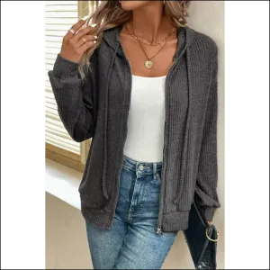 Dark Grey Ribbed Zip Hoodie: Slay , Needful Things! 💀 Chic Dark Grey Domination! Grey Ribbed Zip