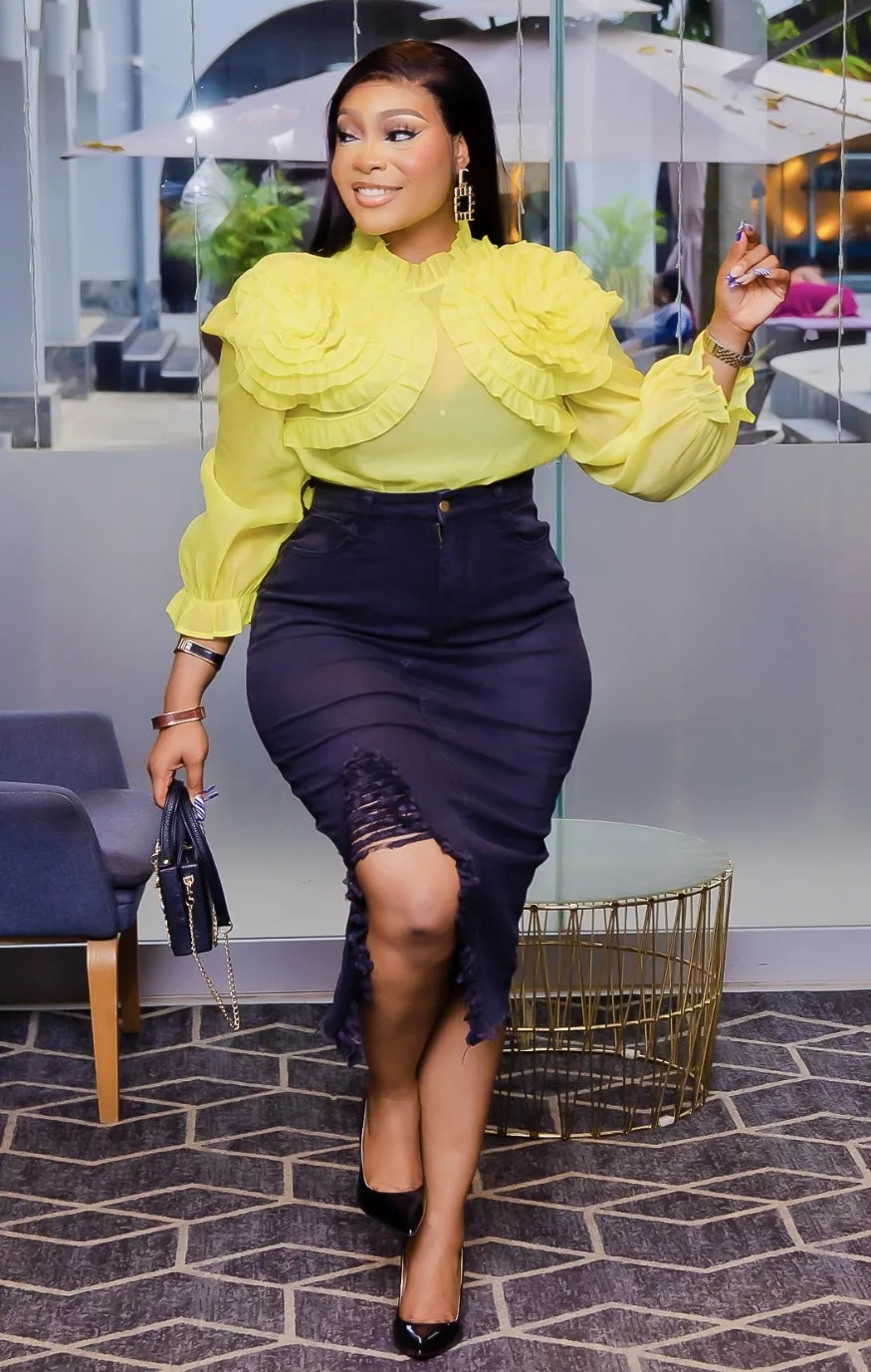 Denim Allure- Ripped High Waist Skirt (NEW)