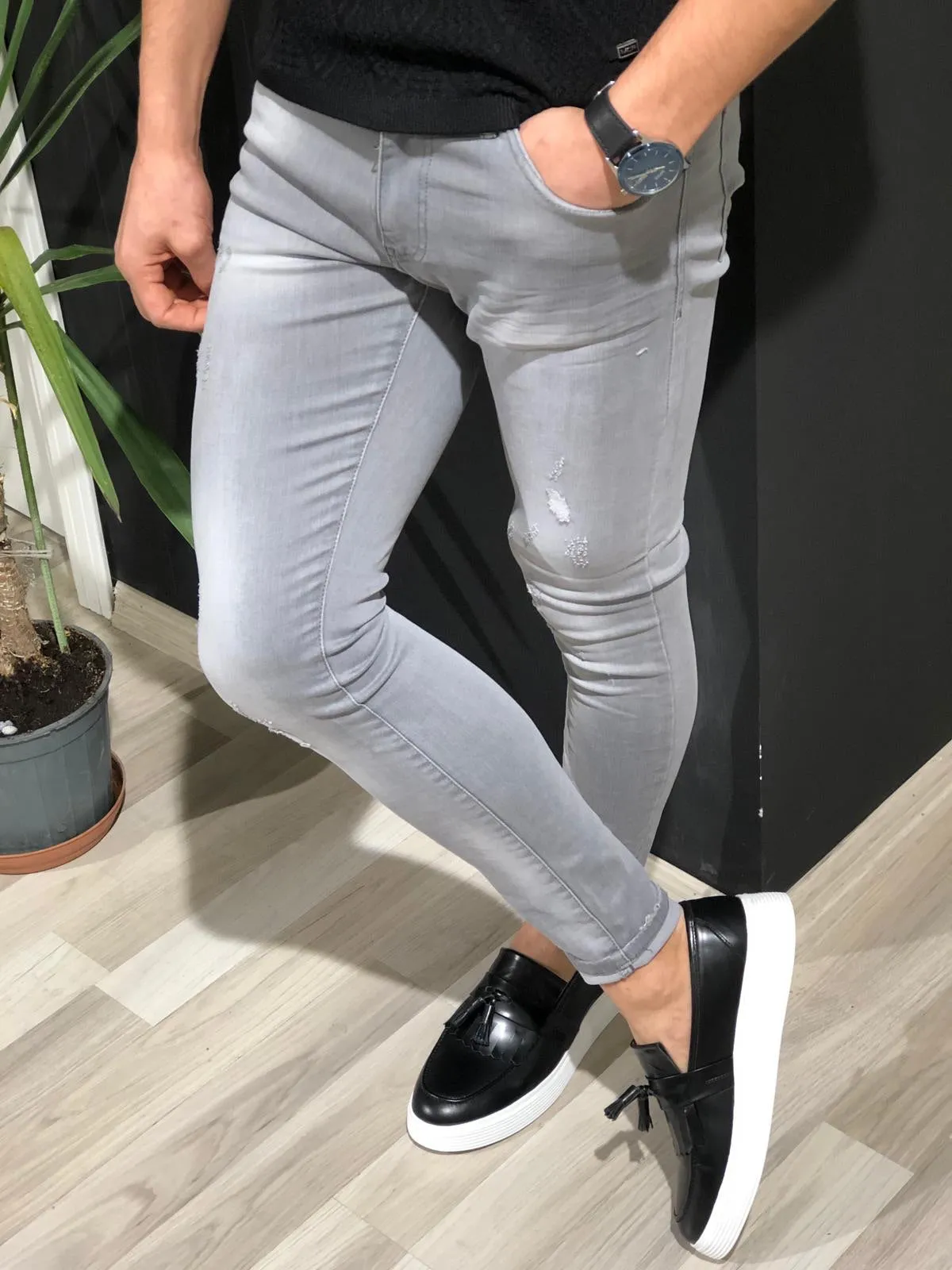 Destination Ripped Gray Jeans: Versatile Slim Fit Wear for Every Occasion