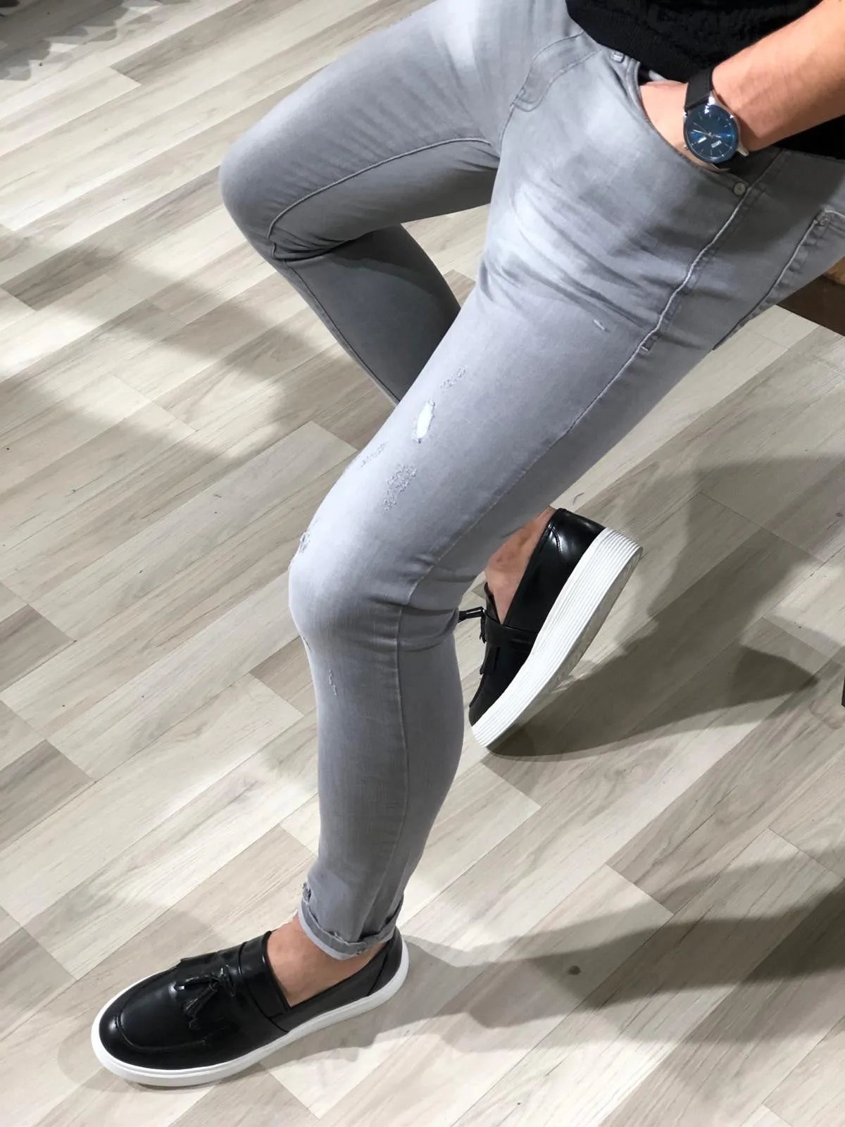 Destination Ripped Gray Jeans: Versatile Slim Fit Wear for Every Occasion