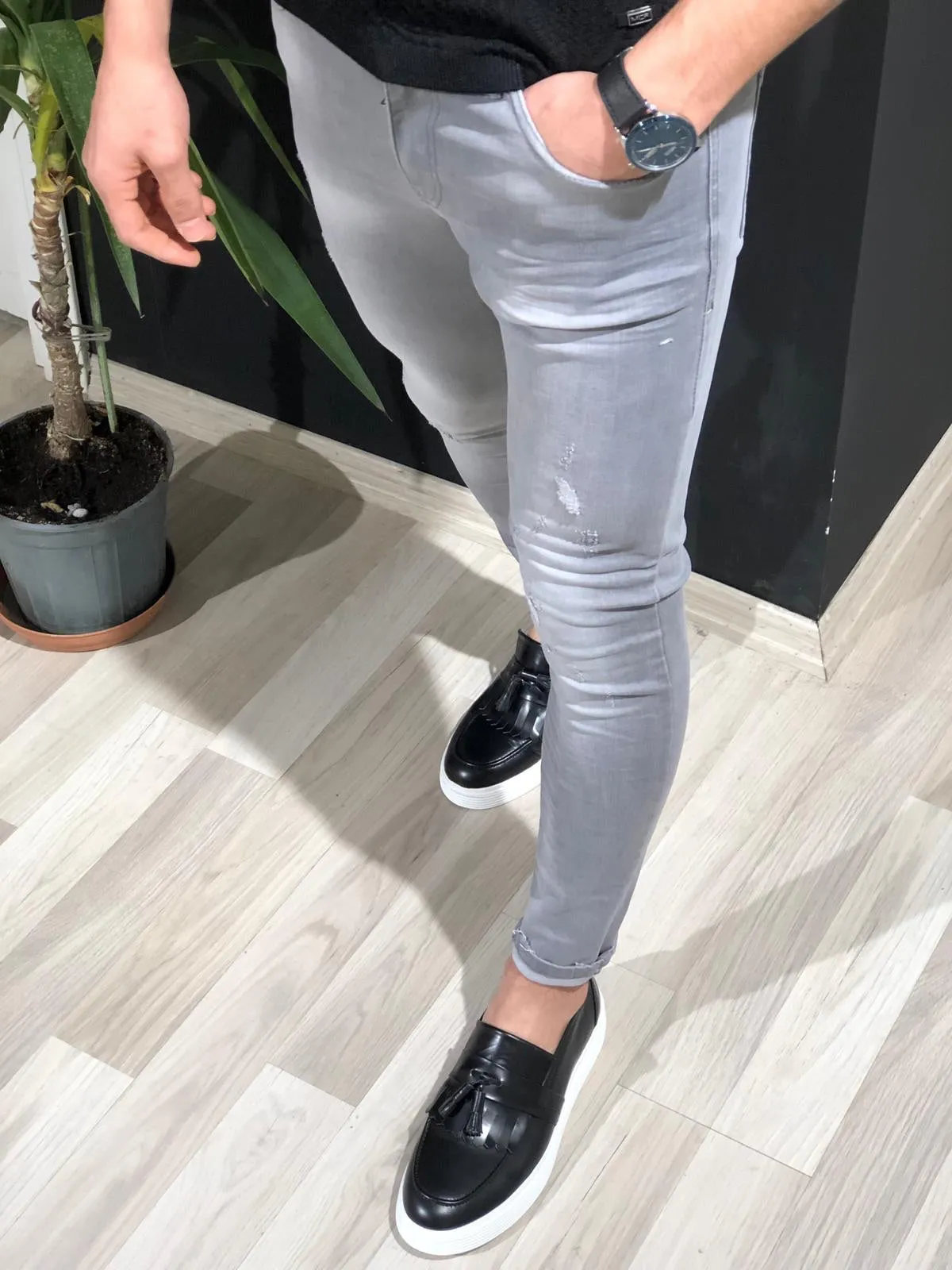 Destination Ripped Gray Jeans: Versatile Slim Fit Wear for Every Occasion