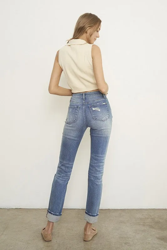 Destroyed Front Girlfriend Jeans