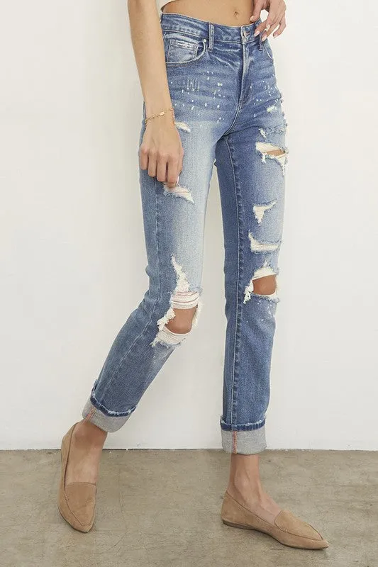 Destroyed Front Girlfriend Jeans