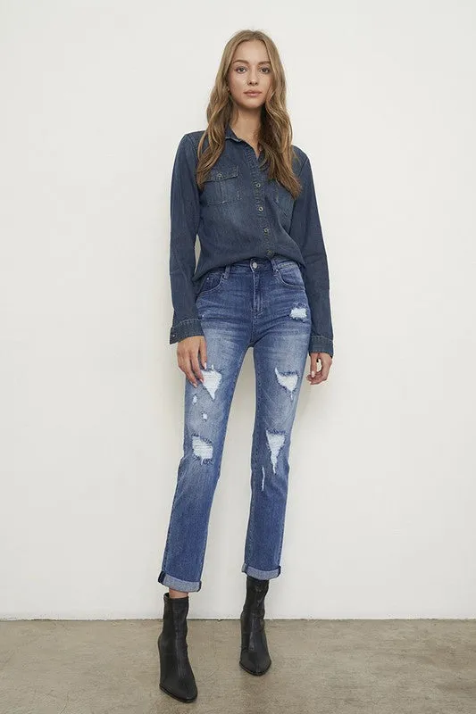 Distressed Front Girlfriend Jeans