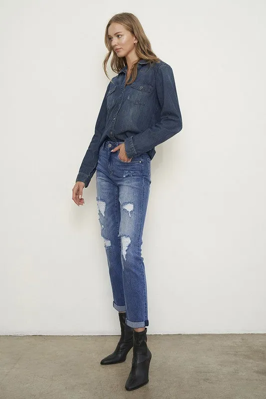 Distressed Front Girlfriend Jeans