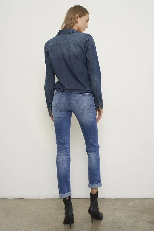 Distressed Front Girlfriend Jeans