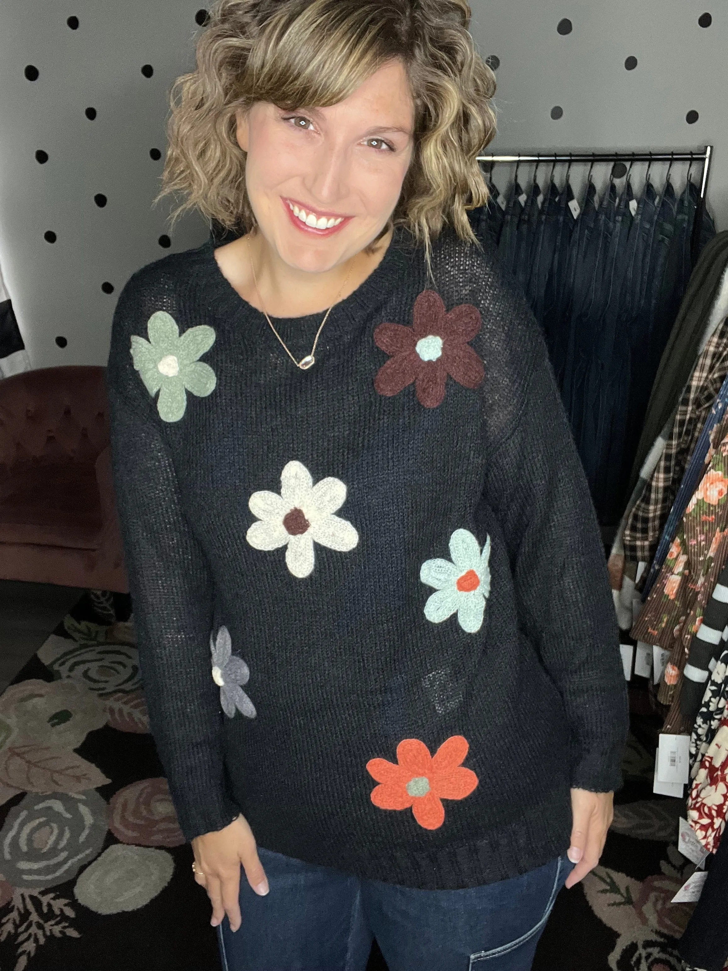 Embroidered Flower Sweater