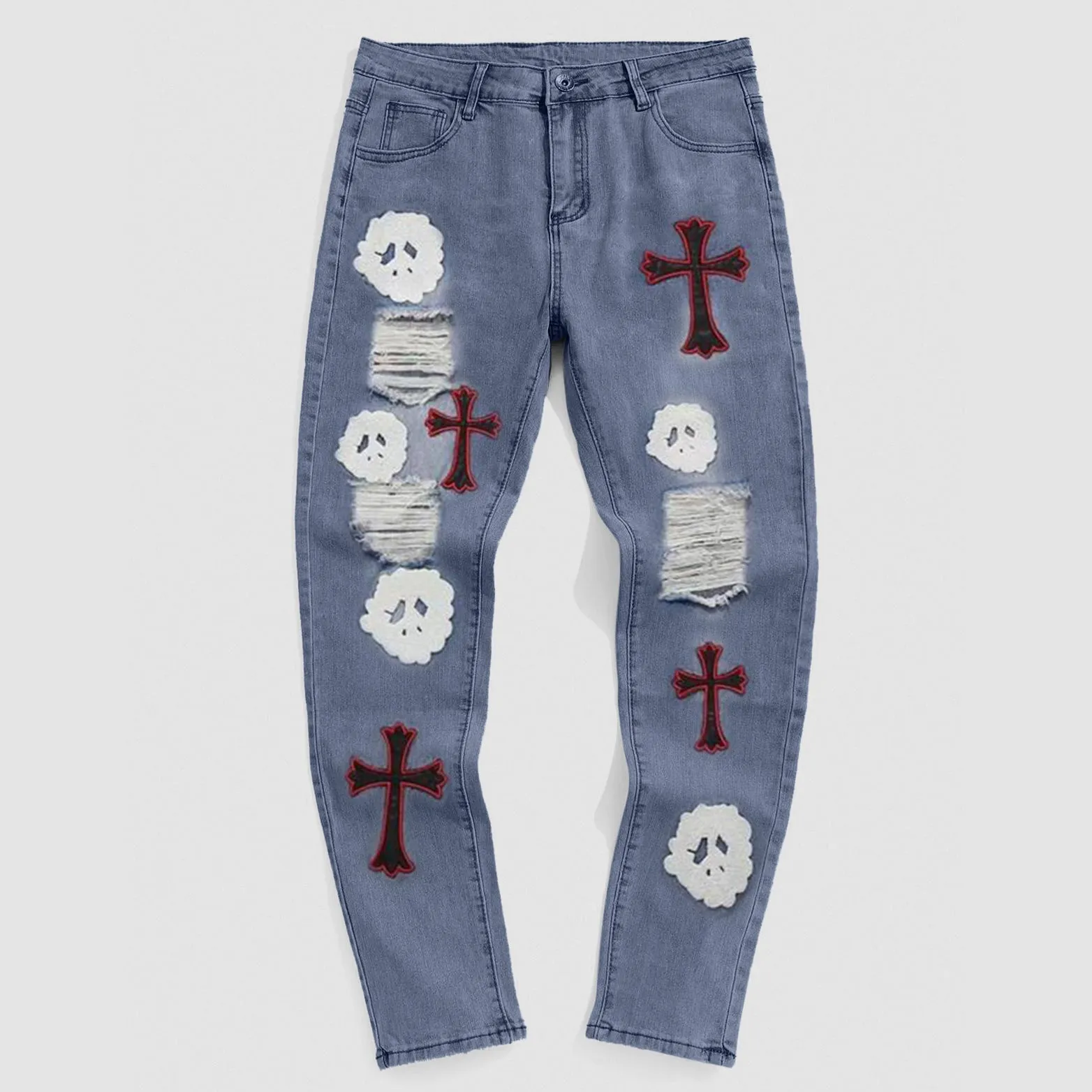 Embroidered Ripped Street Denim Jeans