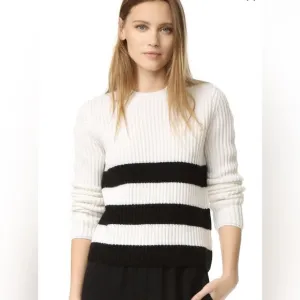 Equipment Femme Carson Womens Wool Alpaca Ivory Black Stripe Sweater XS