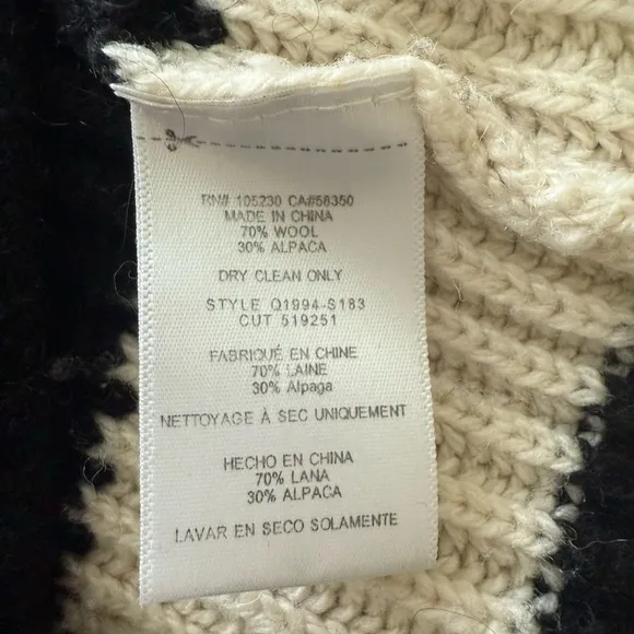 Equipment Femme Carson Womens Wool Alpaca Ivory Black Stripe Sweater XS