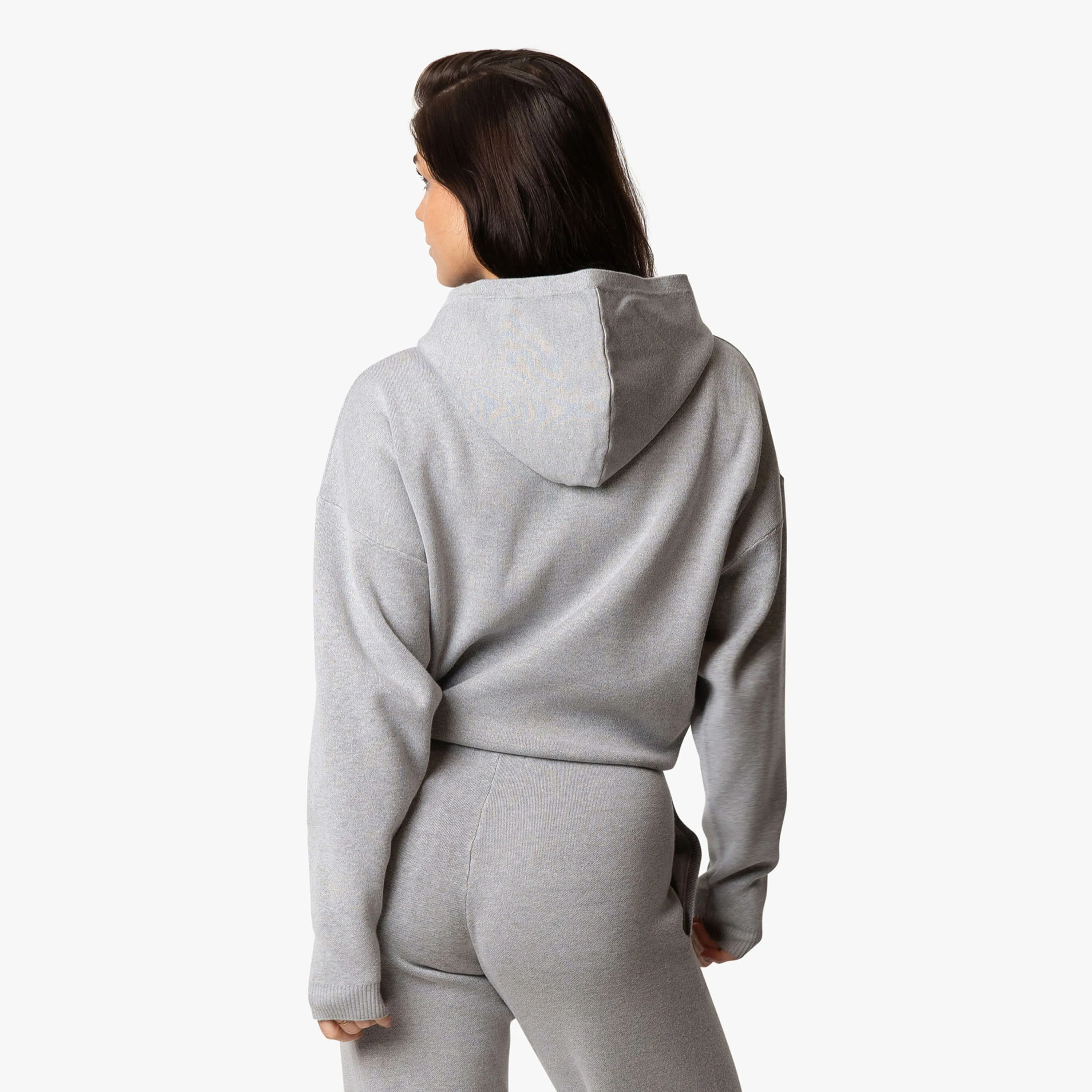 FLO KNITTED HOODIE | GREY MELEE/WHITE