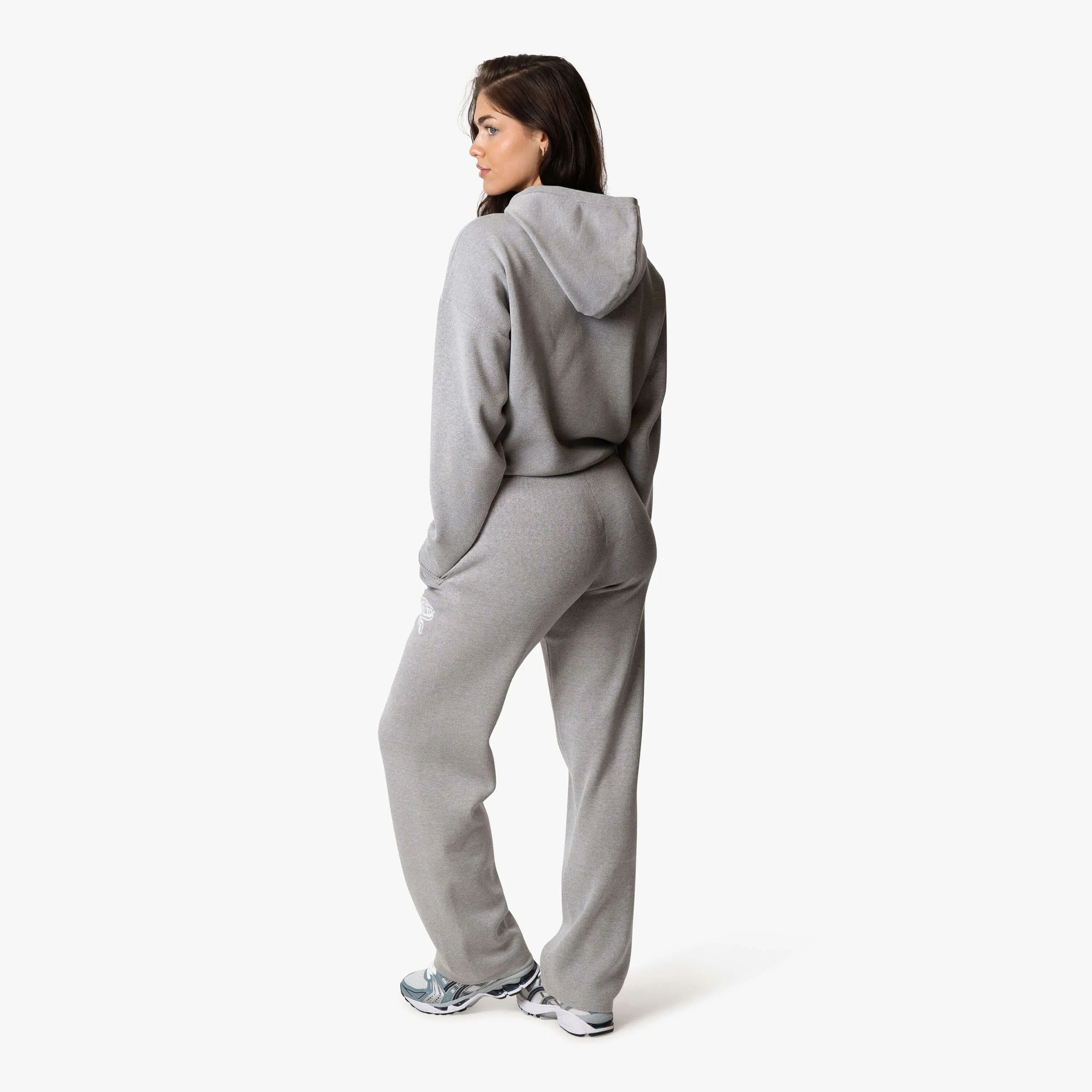 FLO KNITTED HOODIE | GREY MELEE/WHITE