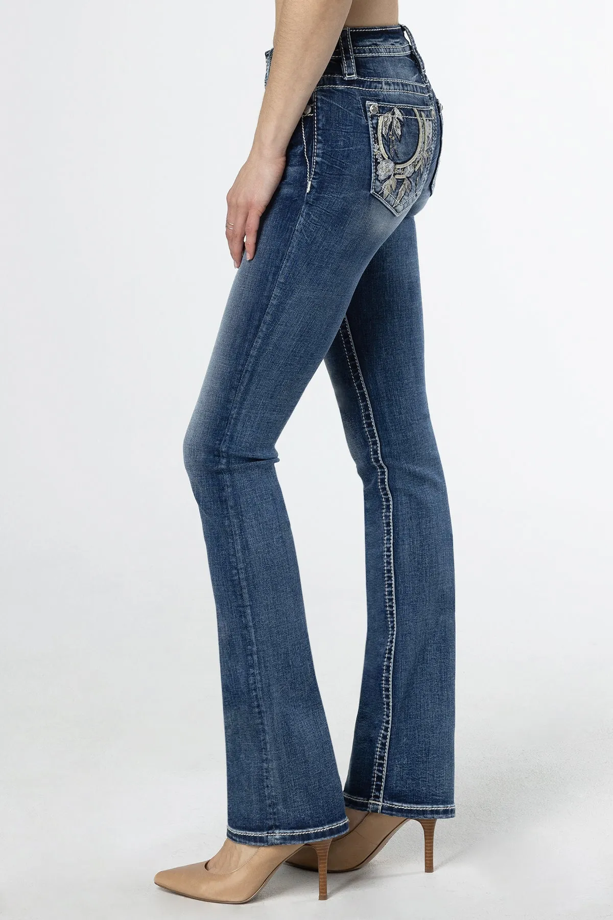 Floral Feathers Bootcut Jeans