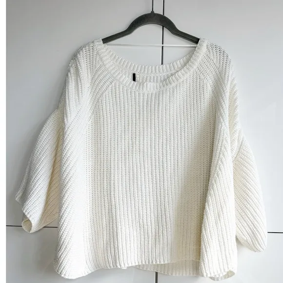 Free People Chunky Knit Sweater Cream Ivory White Boxy Oversized Small Boho
