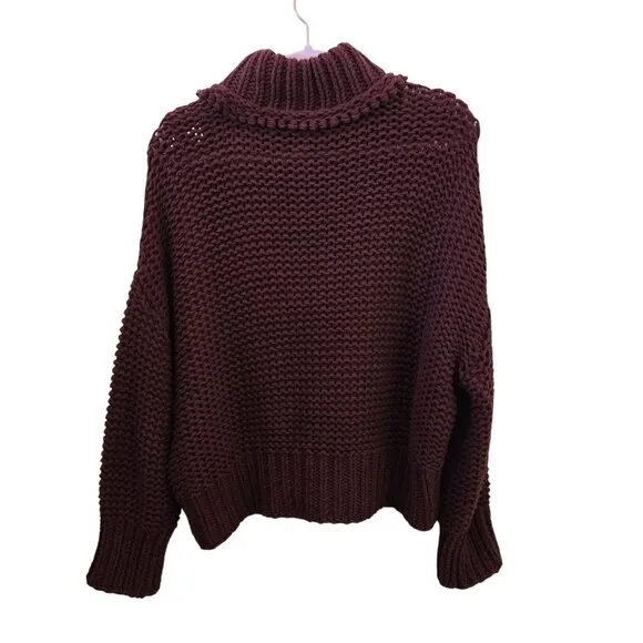 Free People My Only Sunshine Cowl Neck Sweater Chunky Knit Maroon Size M