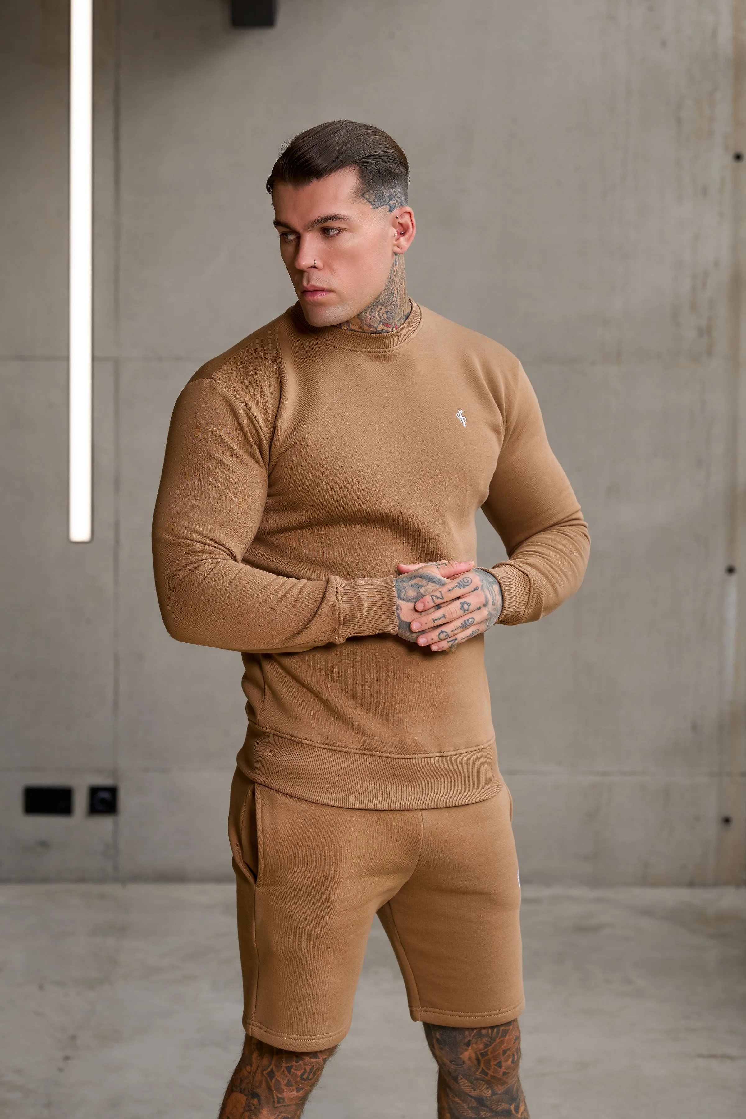 FS Plain Taupe Crew Jumper With FS Branding - FSH1185