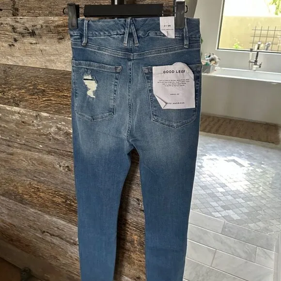 Good American Good Legs Distressed Ankle Skinny Jeans in Blue785 size 2/26