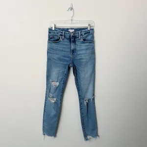 [Good American] High Rise Distressed Ripped Knee Skinny Jeans Raw Hem Size 6/28