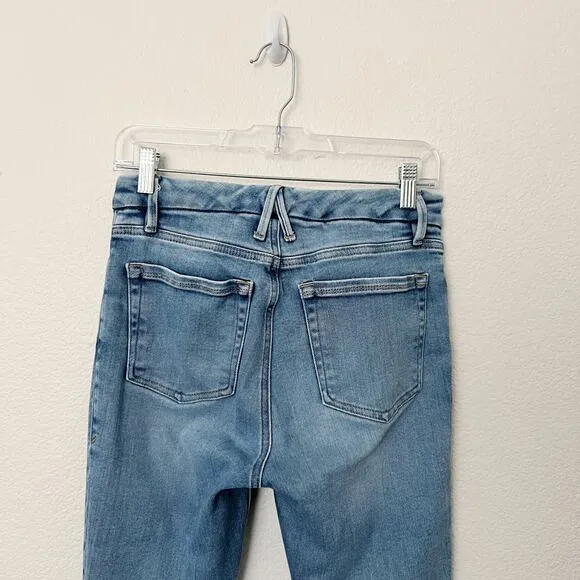 [Good American] High Rise Distressed Ripped Knee Skinny Jeans Raw Hem Size 6/28