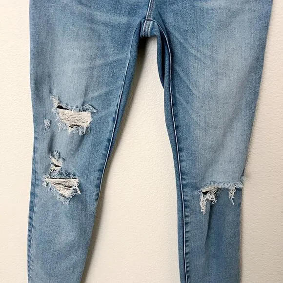 [Good American] High Rise Distressed Ripped Knee Skinny Jeans Raw Hem Size 6/28