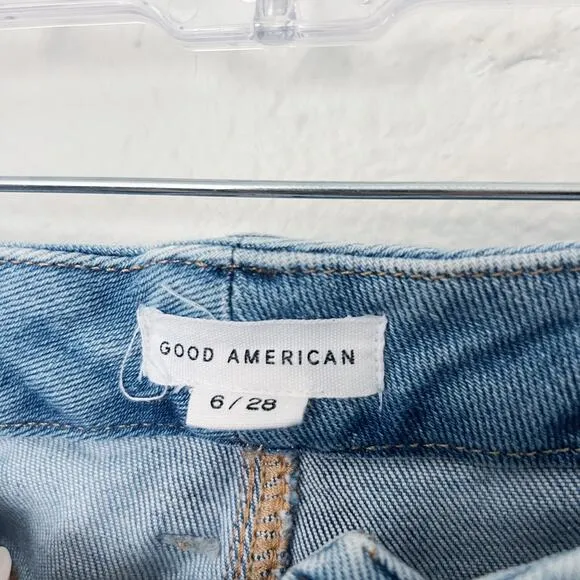[Good American] High Rise Distressed Ripped Knee Skinny Jeans Raw Hem Size 6/28