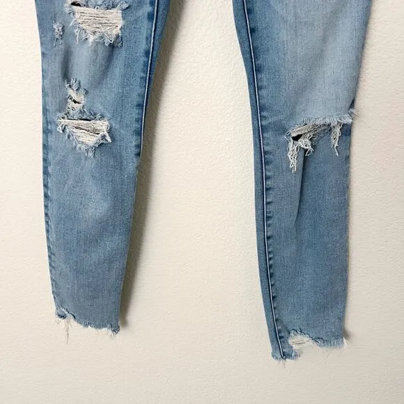 [Good American] High Rise Distressed Ripped Knee Skinny Jeans Raw Hem Size 6/28
