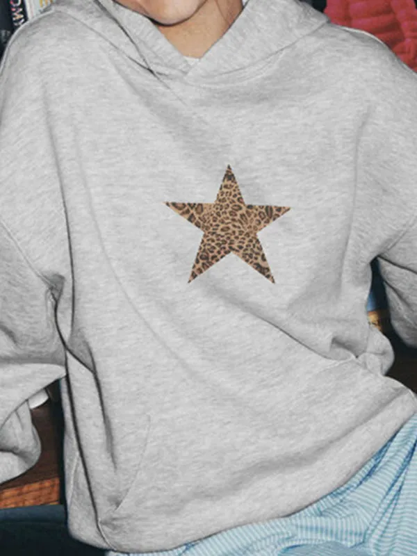Grauer Y2k Sternprint Oversized Hoodie
