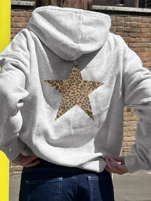 Grauer Y2k Sternprint Oversized Hoodie