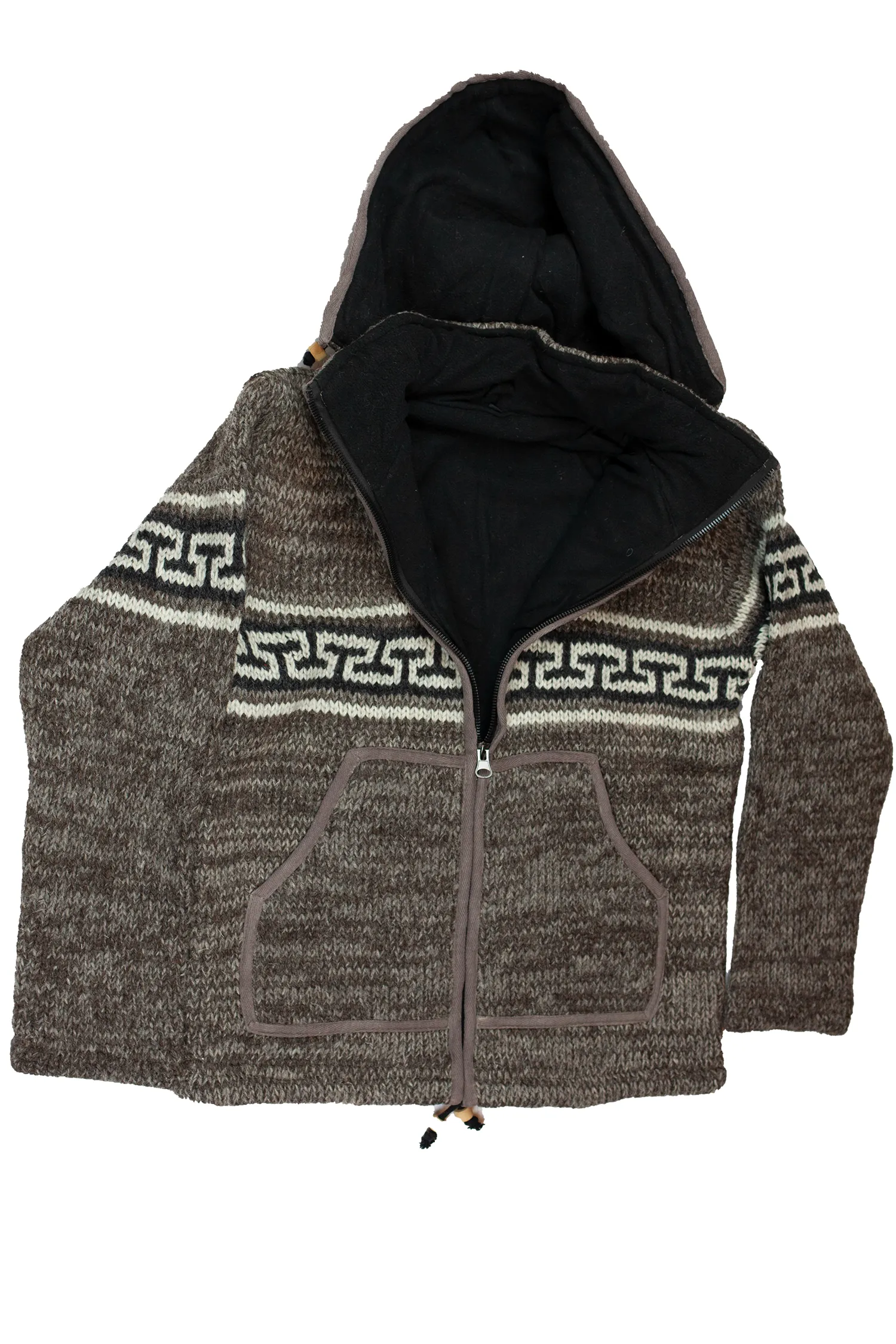 Hand knitted woolen jacket/sweater with soft inner fleece - HMPWJ14