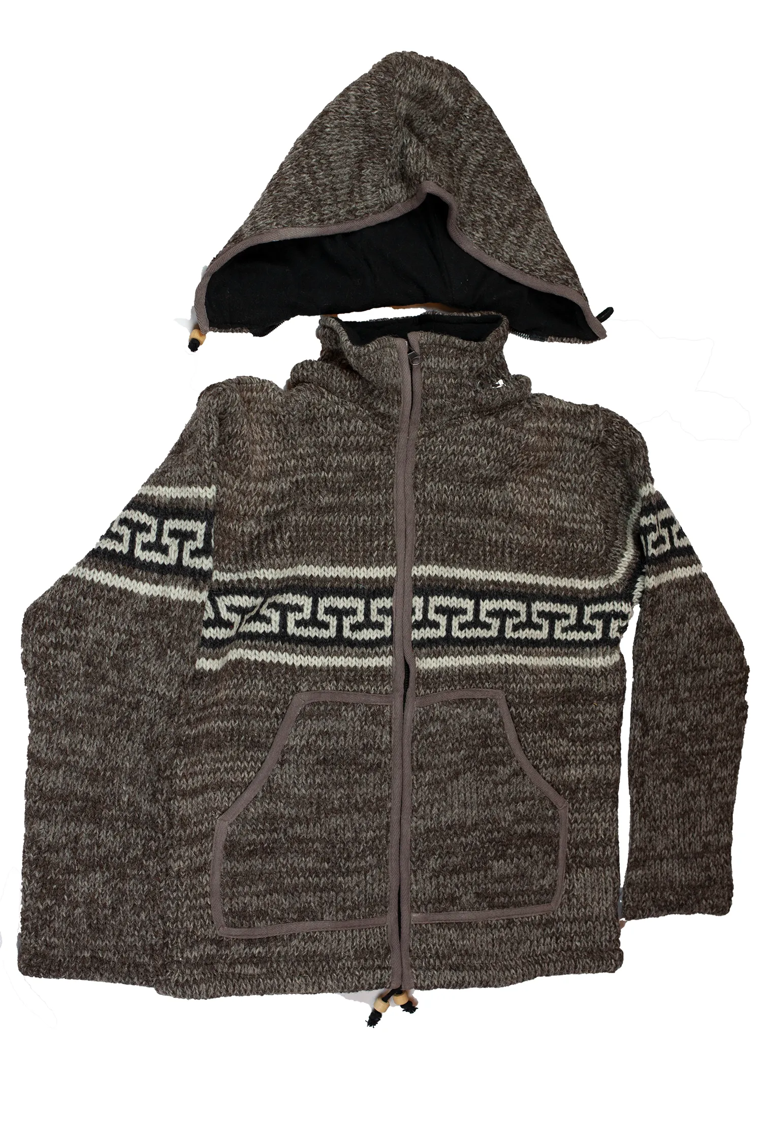 Hand knitted woolen jacket/sweater with soft inner fleece - HMPWJ14