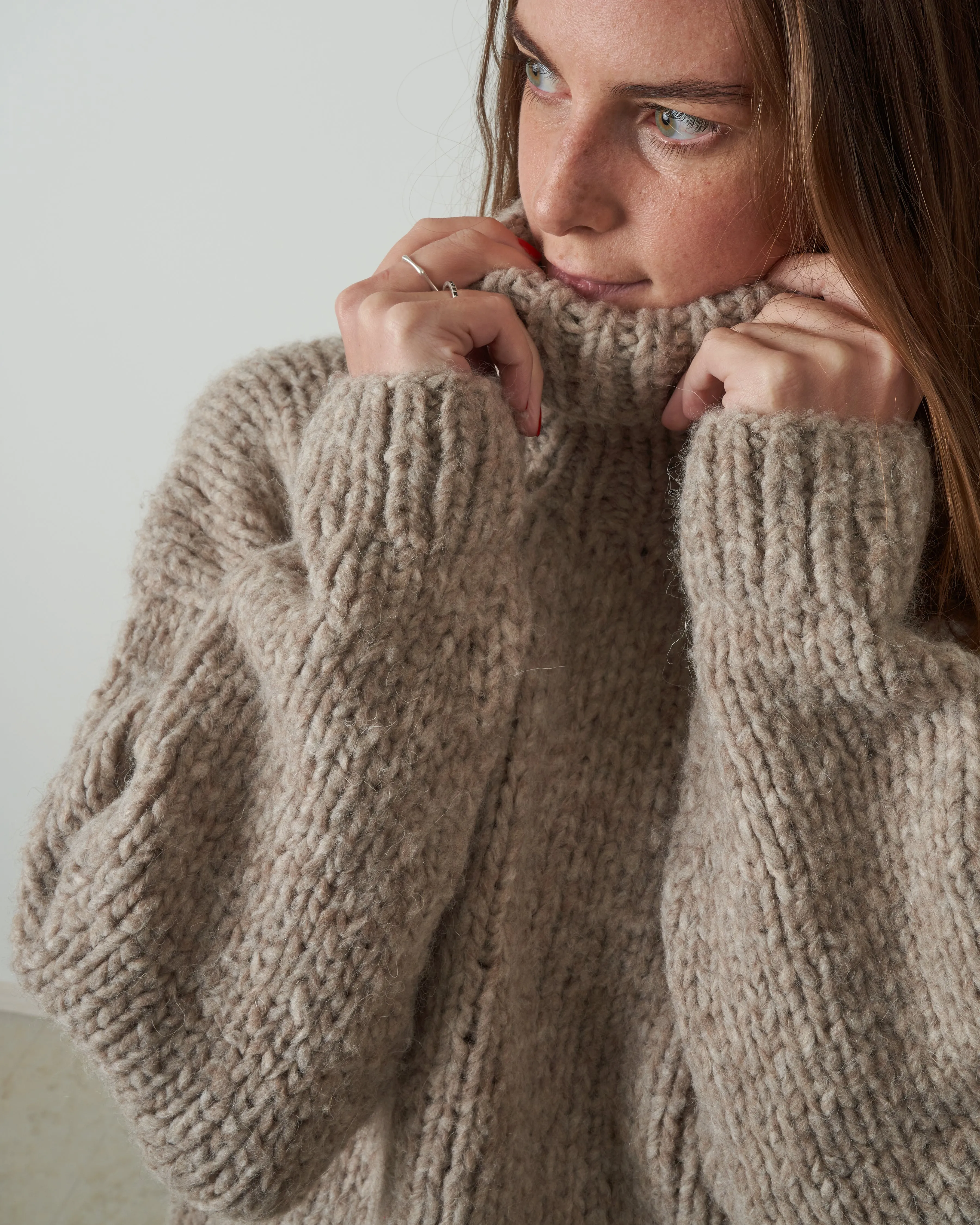 handknit new turtleneck - mouse melange