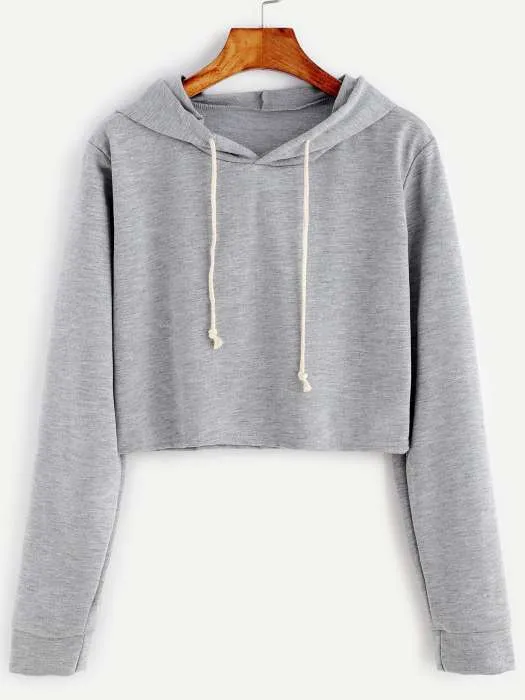 Har Maal Plain Grey Crop Hoodie for Women