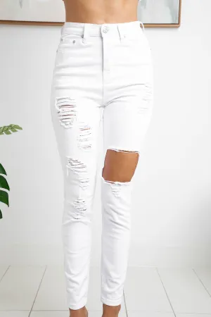 HENDRIK HIGH WAISTED RIPPED DENIM JEANS - White