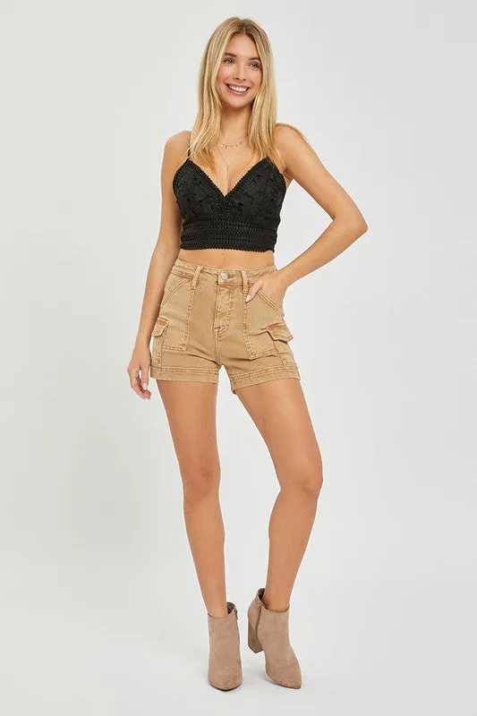 HIGH RISE SIDE CARGO POCKET SHORTS