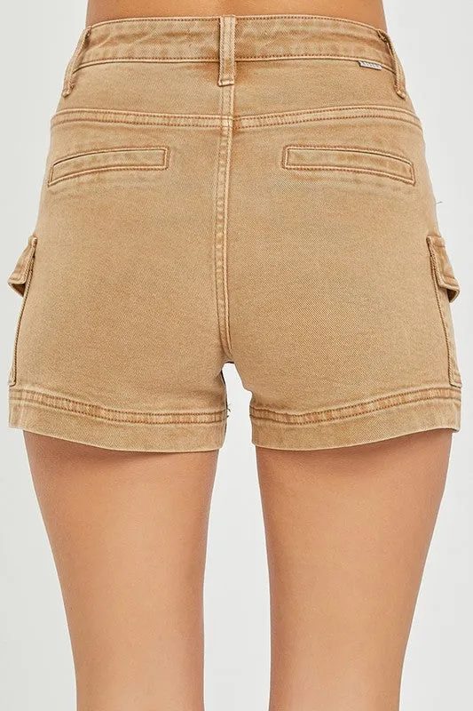 HIGH RISE SIDE CARGO POCKET SHORTS