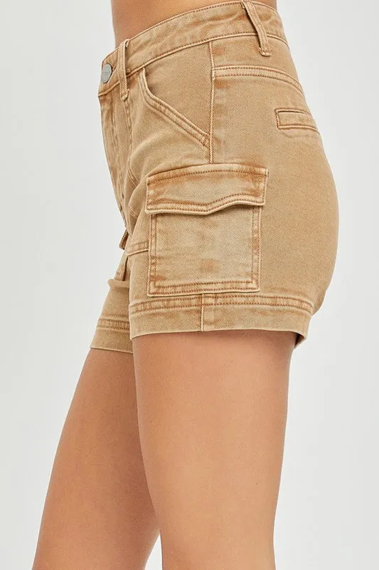 HIGH RISE SIDE CARGO POCKET SHORTS
