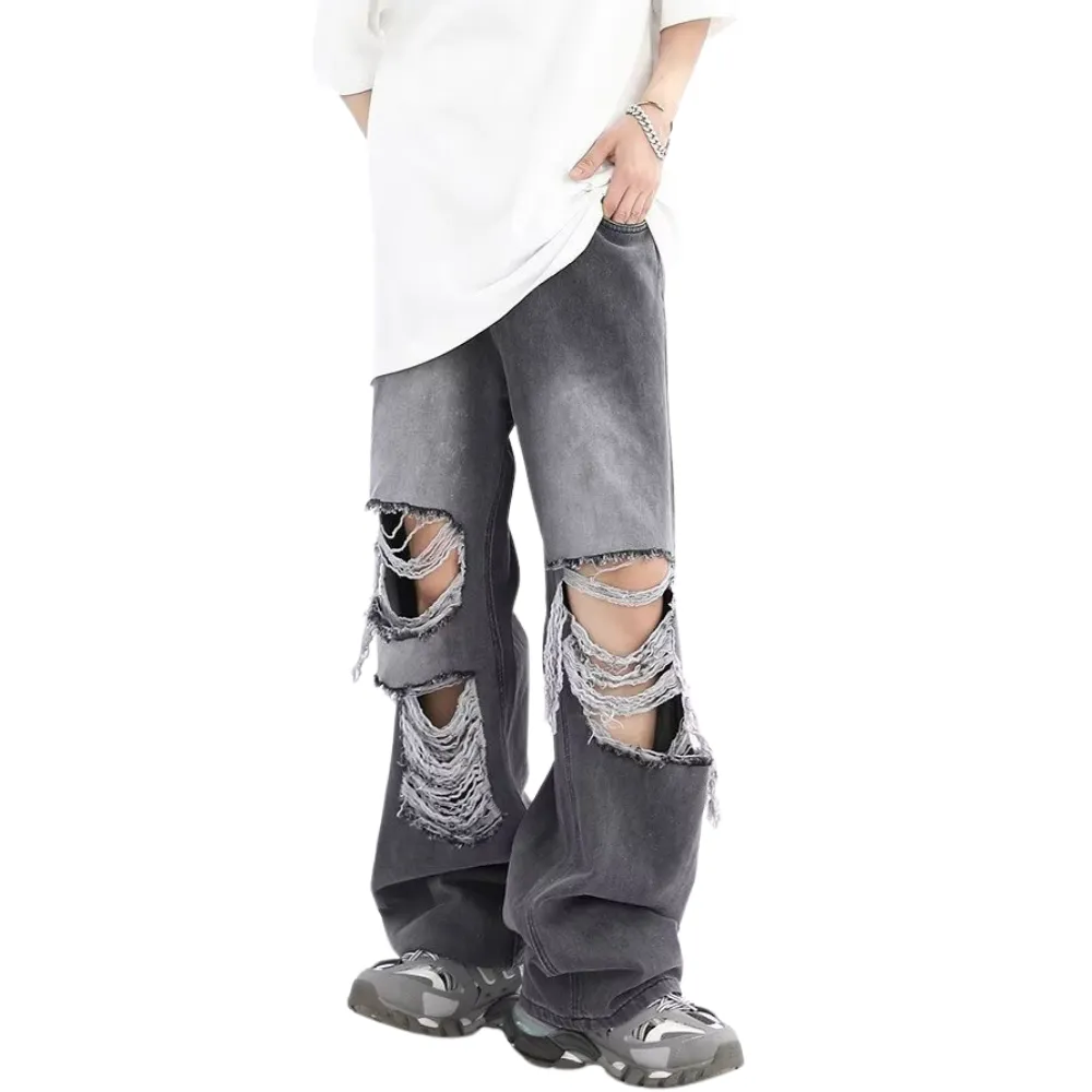 High Street Loose Ripped Straight Jeans