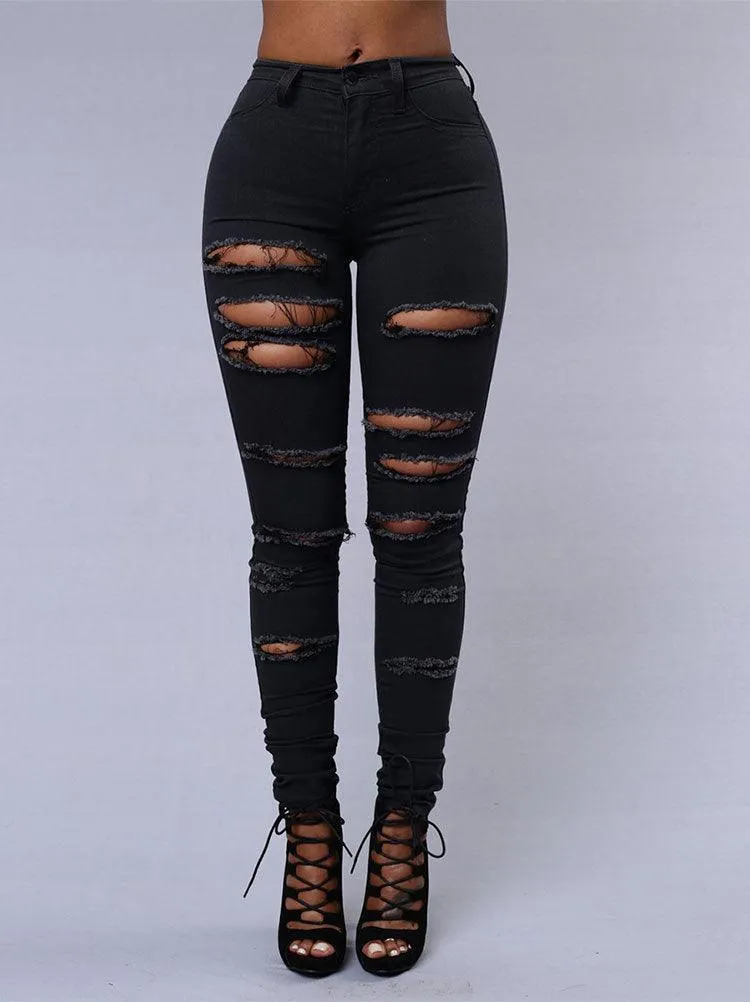 Hot ripped jeans for women sexy skinny pencil pants