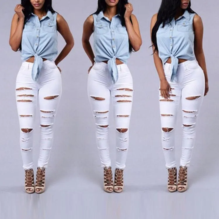 Hot ripped jeans for women sexy skinny pencil pants