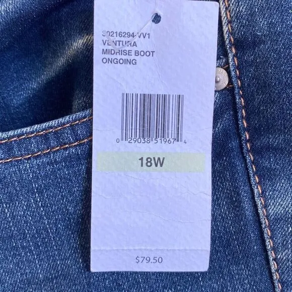 Jessica Simpson NWT Midrise Bootcut Jeans Ventura Blue Medium Wash 16W 18W XL