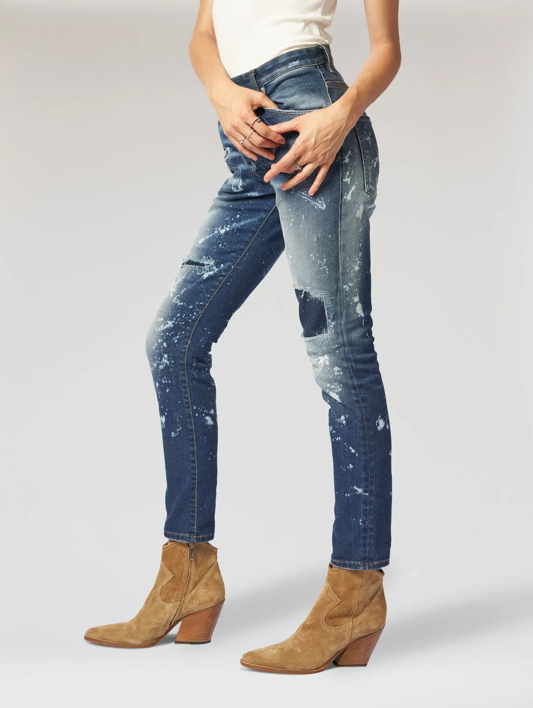 JOAN SKINNY JEANS IN DESTROYED BLUE- Woman