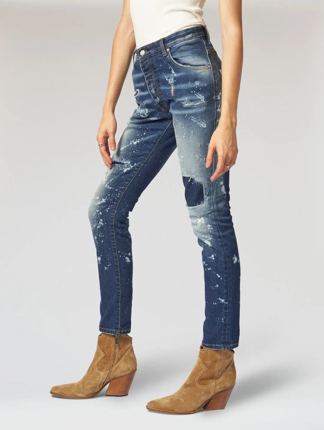 JOAN SKINNY JEANS IN DESTROYED BLUE- Woman
