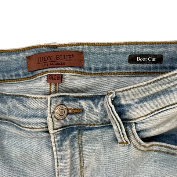 Judy Blue 8/29 Bootcut Jeans Light Wash Mid Rise Slit Hem Stretch Denim