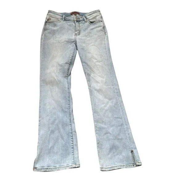 Judy Blue 8/29 Bootcut Jeans Light Wash Mid Rise Slit Hem Stretch Denim
